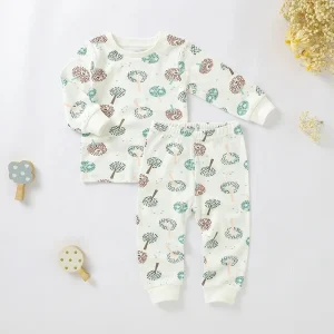 Wholesale O-neck Full Print Baby Girls Long Sleeve Super Soft and Breathable Pajama Set