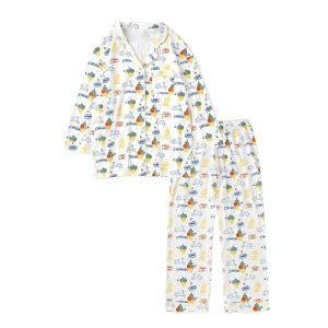 Wholesale Turndown Collar Full Print Kids Baby Boys and Girls Long Sleeve Super Soft and Breathable Pajama Set
