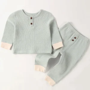 Hot Sale Waffle Autumn Set for Babies Waffle Baby Clothing Set