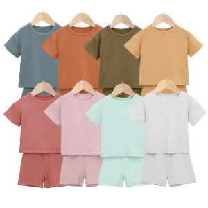 Summer Short Sleeve Soft Baby 2pcs Pajamas Set Baby Top and Biking Shorts Bamboo Baby Clothing Set