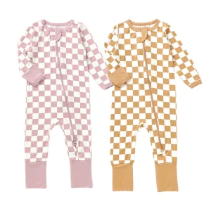 Checkered Rompers Bamboo Baby Rompers Print Newborn Summer Sleeve Baby Grow Pajamas