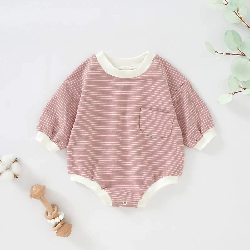 Wholesale French Terry Autumn Winter Organic Cotton Sleeve Oversized Baby Short Romper Baby Bubble Romper - Image 4