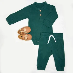 Wholesale Boutique Knitted Ribbed Baby Kids Clothing Sets Organic Cotton Baby Pajama Sets Bodysuit Pajamas Set