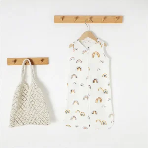 Summer Rainbow Print Double Way Zipper Organic Cotton Gauze Baby Sleeping Bag