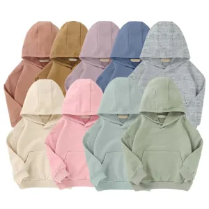 Wholesale Long Sleeve Pouch Pocket Unisex Baby Hoodies Sweater Organic Cotton Plain Baby Hoodie Clothing