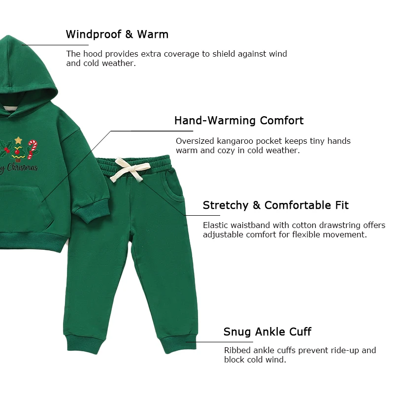 Hot Sell Christmas Fashion Baby Hooded Sweatshirt and Pants Organic Cotton Spandex Embroidery Support Customization for Babies - Image 4