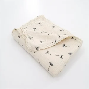 100% Organic Cotton Lace Trim Baby Swaddle Blanket 120*120 cm Muslin Blanket