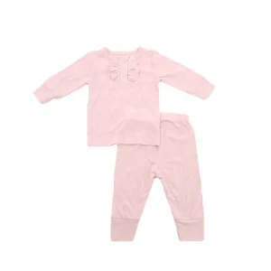 Front Placket Ruffle Soft Bamboo Pajama Set for Baby Girls
