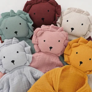 Wholesale Organic Cotton Muslin Cute Lion Baby Comforter Blanket