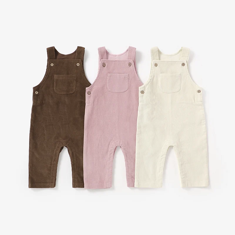Soft Customizable Outfits Solid Color Organic Cotton Corduroy Suspender Pants for Infants Baby