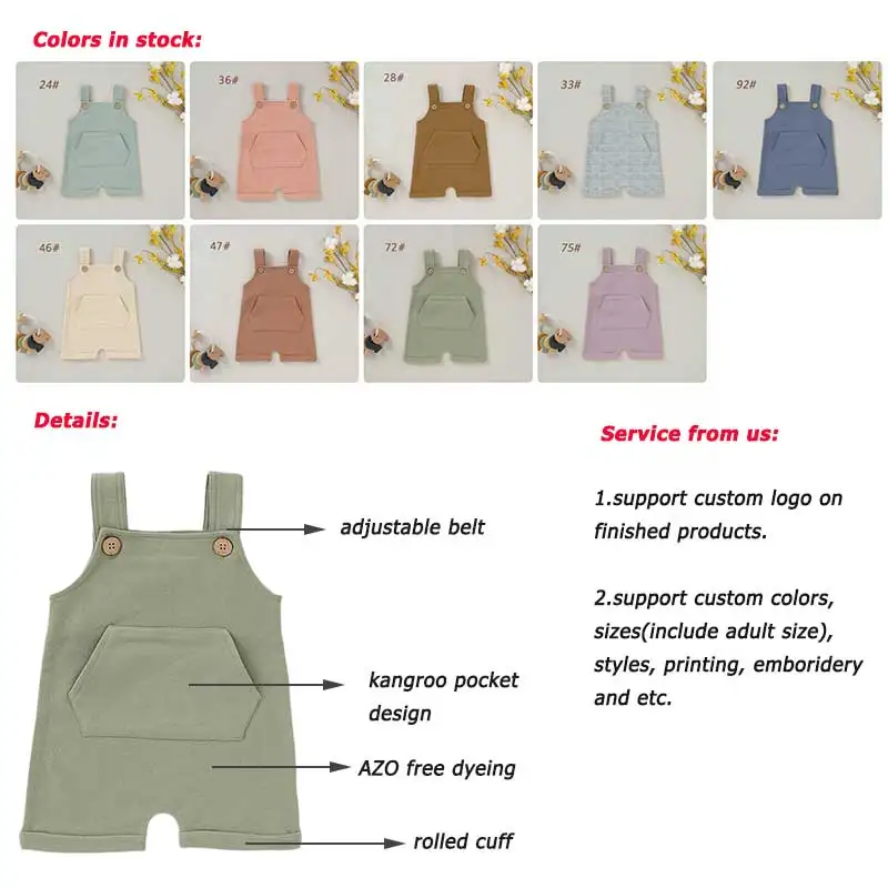 Solid Adjustable Shoulder Belt Short Baby Overall Pants Organic Cotton Baby Dungaree - Image 2