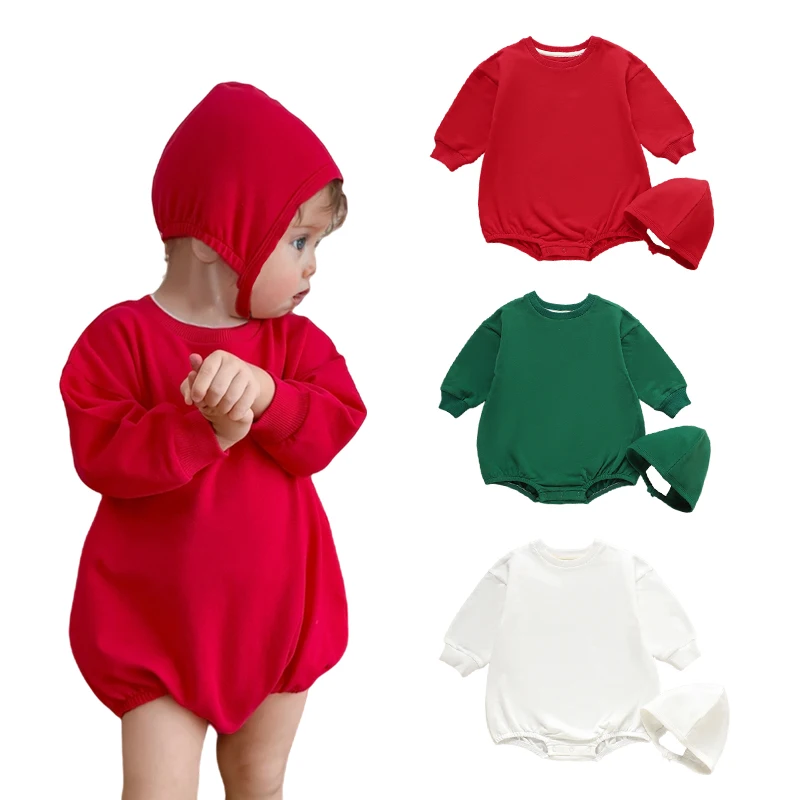 Wholesale New Style Unisex Baby Boy Girl Round Neck Romper Organic Cotton Solid Color Long Sleeve Baby Romper Clothing