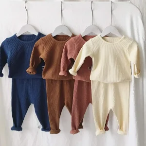 Baby 2pc Set Rib Elastic Sleepsuit Cotton Baby Pajamas Set