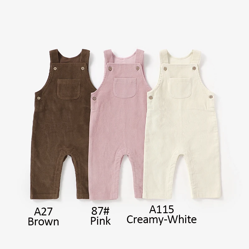 Soft Customizable Outfits Solid Color Organic Cotton Corduroy Suspender Pants for Infants Baby - Image 4