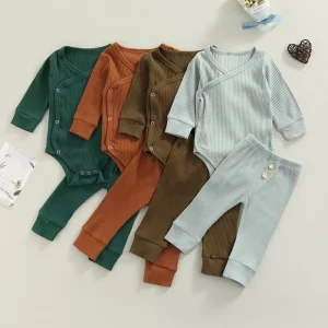 Organic Cotton Neutral Bodysuit Newborn Baby Romper Baby Ribbed Lounge Set