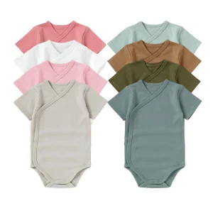 Wholesale in Stock 100% Organic Cotton Kimono Baby Romper Organic Baby Grow