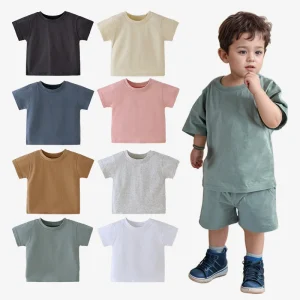 Fast Delivery White Plain 100% Organic Cotton Oversized Loose Fit Short Sleeved Baby T Shirts