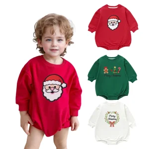 Christmas Clothing Baby Rompers Organic Cotton Support Custom Exquisite Embroidery for Infants & Toddlers