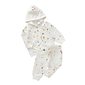 Wholesale Cute Colorful Polka Dot Printed Cotton French Terry Baby Hoodie Set