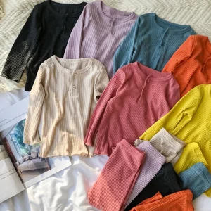 Solid Color Organic Cotton Baby Girls Pajamas 2pcs Cozy Set