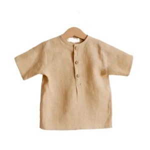 Wholesale Short Sleeve Front Placket Linen Tops Baby, Summer Baby t Shirt