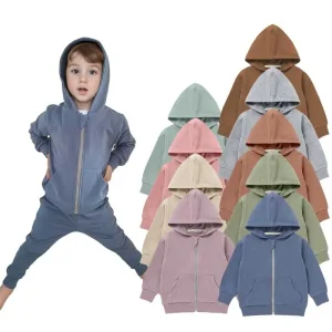 Wholesale Spring Autumn Solid Long Sleeve Organic Cotton Spandex French Terry Zipper Baby Hoodies