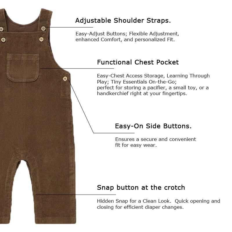 Soft Customizable Outfits Solid Color Organic Cotton Corduroy Suspender Pants for Infants Baby - Image 3