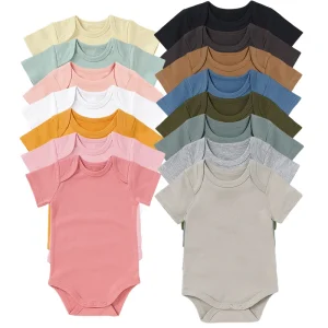 Wholesale Unisex Envelope Collar Plain Short Sleeve 100% Organic Combed Cotton Baby T-Shirts Infant Baby Bodysuit