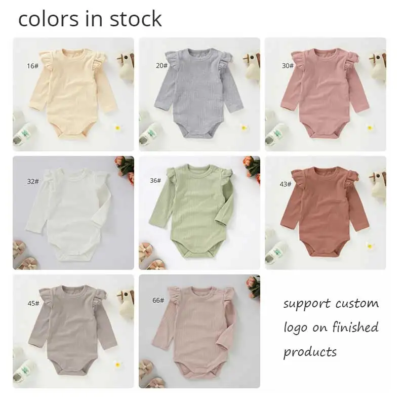 Ruffled Long Sleeve Legless 95% Organic Cotton 5% Spandex Plain Frill Girls Baby Short Romper - Image 2