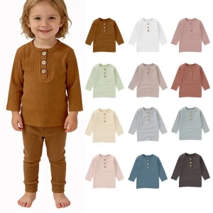 Wholesale 0-4T Long Sleeve Organic Cotton Pajama Top Ribbed Baby T Shirt