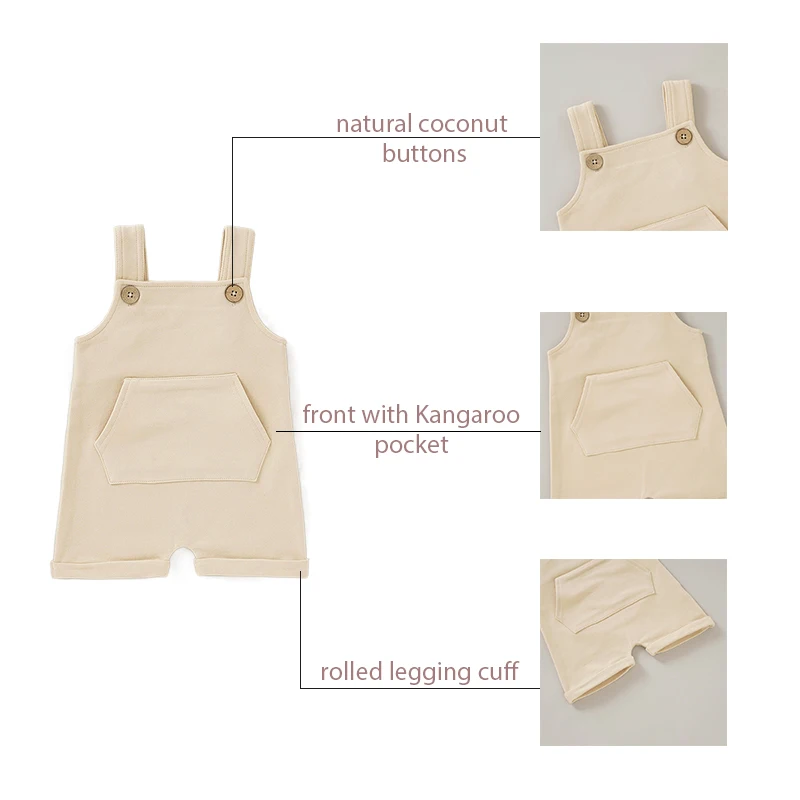 Solid Adjustable Shoulder Belt Short Baby Overall Pants Organic Cotton Baby Dungaree - Image 4