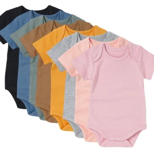 Wholesale Solid Colors 100% Organic Cotton Short Sleeve Summer Toddler Baby Bodysuit Rompers
