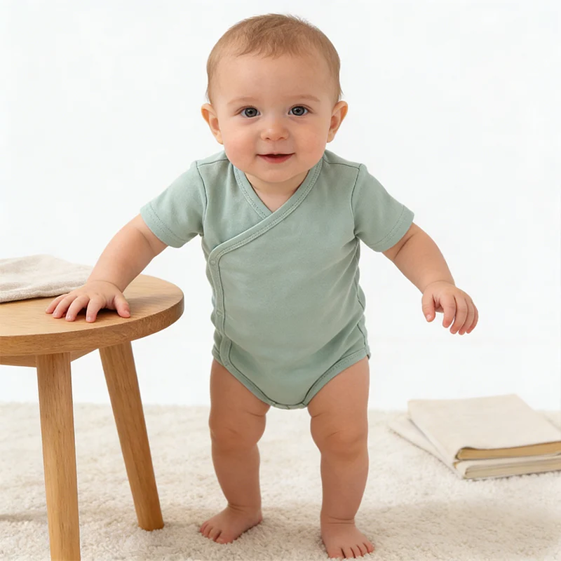 Wholesale in Stock 100% Organic Cotton Kimono Baby Romper Organic Baby Grow - Image 2