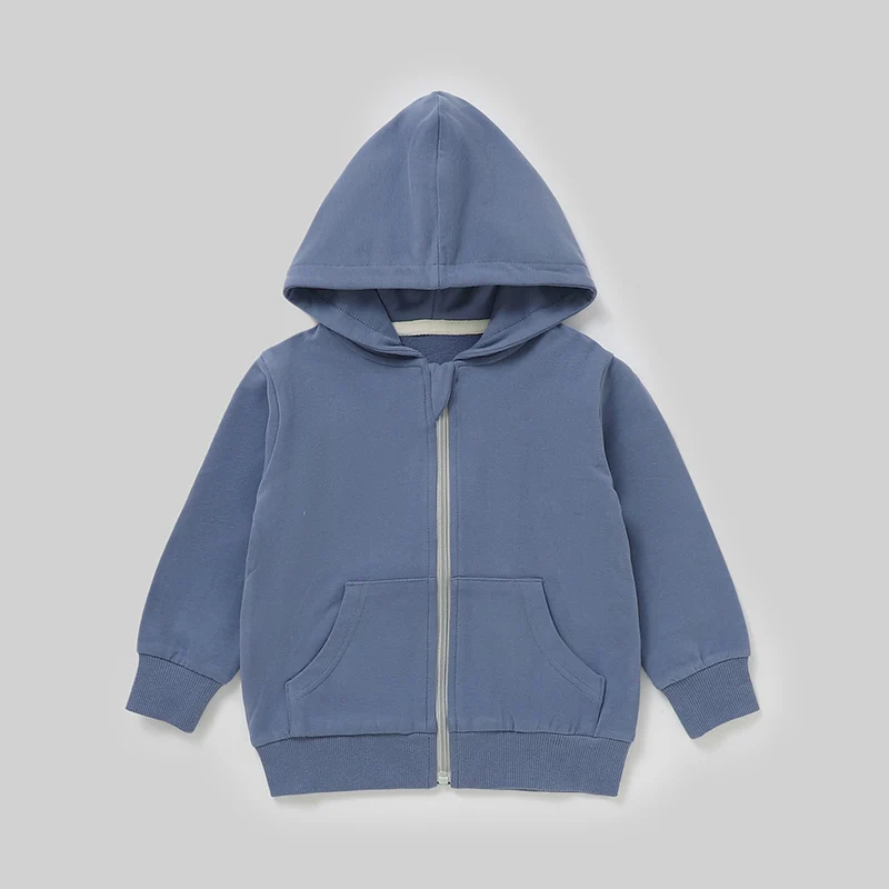 Wholesale Spring Autumn Solid Long Sleeve Organic Cotton Spandex French Terry Zipper Baby Hoodies - Image 3