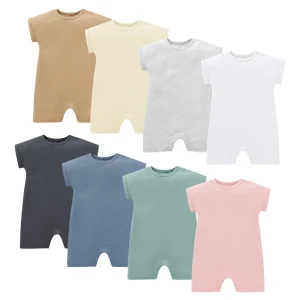 Short Sleeve 100% Organic Cotton Baby Romper with Shoulder Snap Buttons