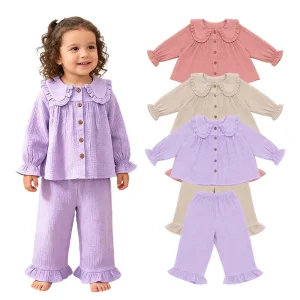 Oversize Peter Pan Collar Blouse Top and Matching Wide-Leg Pants Set 100% Organic Cotton Muslin