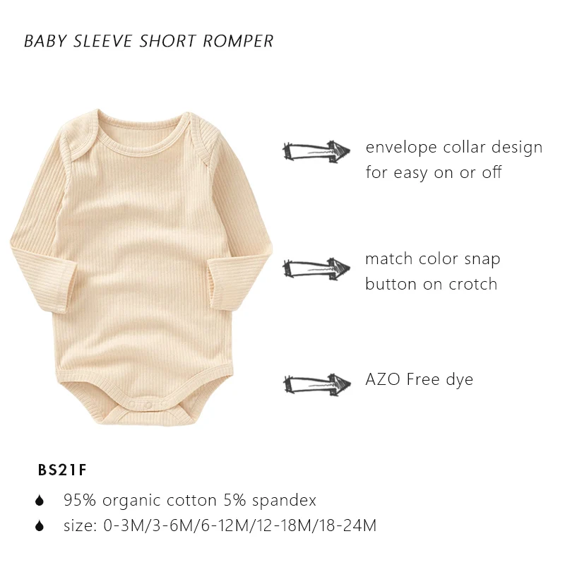 Manufacturer Super Soft Sleeve Baby Rompers Solid Ribbed Organic Cotton Sleeve Baby Romper Clothes - Image 2