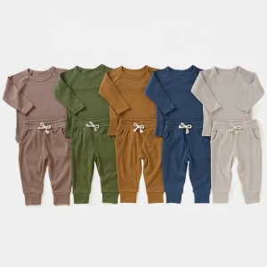 Raglan Sleeve Autumn Top and Pants 2pc Set Baby Rib Clothing Set Pajamas