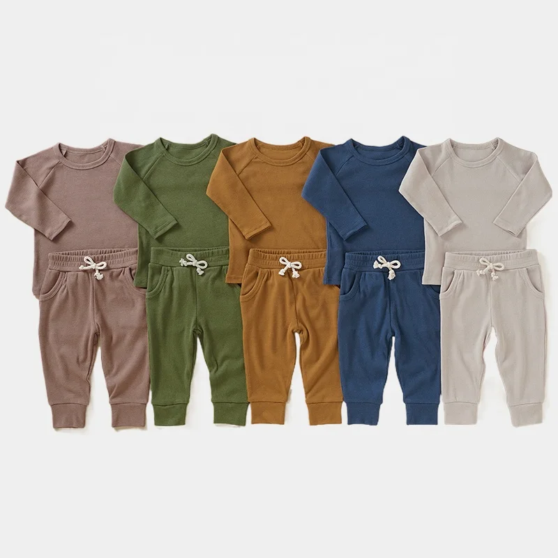 Raglan Sleeve Autumn Top and Pants 2pc Set Baby Rib Clothing Set Pajamas