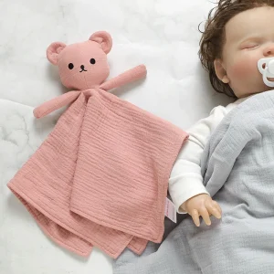 Baby Teddy Bear Comforter Blanket Organic Cotton Stereoscopic Cute Embroidered Soft Baby Comfort Toy for Kid's