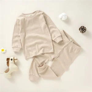 95% Organic Cotton 5% Spandex 2x2 Ribbed Long Sleeve Baby Pajama Set