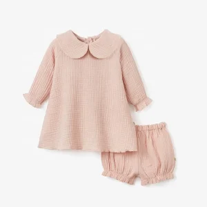Blush Organic Muslin Peter Pan Collar Dress Top Baby Girl Summer Shorts Set
