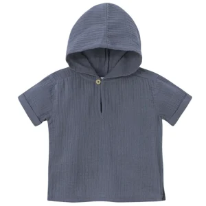 100% Organic Cotton Hooded Short Sleeve Summer t Shirt for Baby Boys Gauze Hoodie