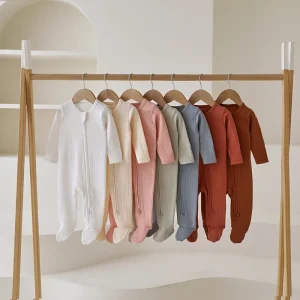 New Design Honeycomb Jacquard Baby Romper Organic Cotton Baby Long Sleeve Romper