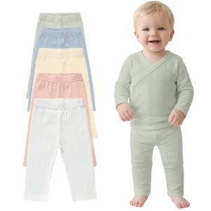 Custom Organic Cotton Baby Pants Pointelle Jacquard Knit Soft Newborn Trousers