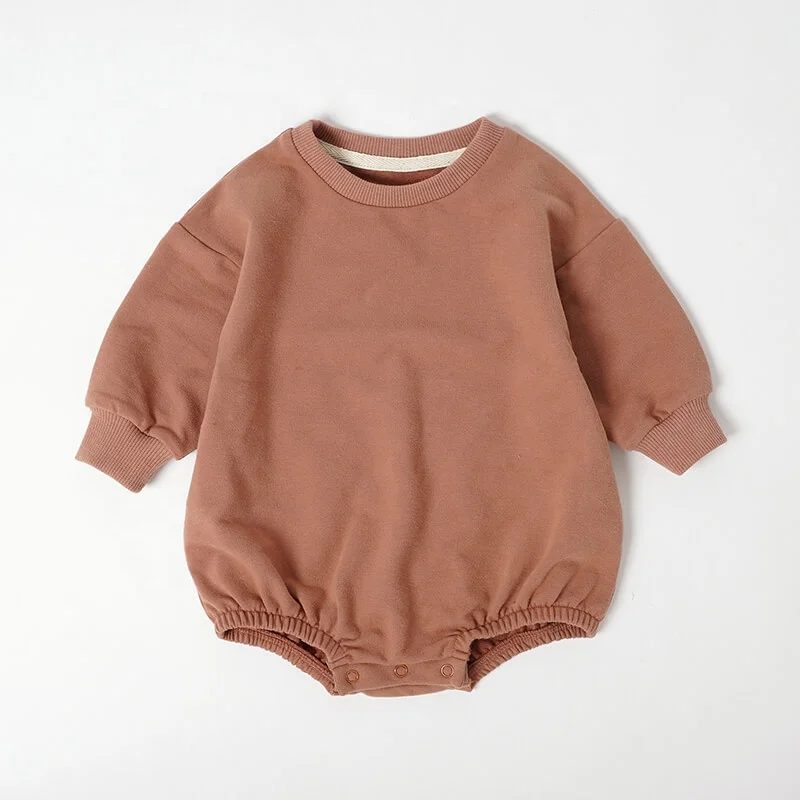 Customized logo From 20pcs Plain Cozy Drop Sleeve Pullover Bubble Romper Baby Sweater Romper - Image 3