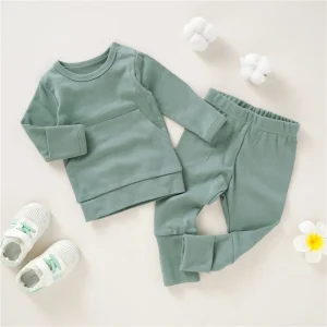 100% Organic Cotton Baby Long Sleeve Suit With Kangaroo Pocket on the Top