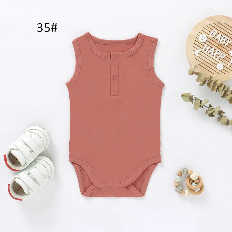 Wholesale Solid Sleeveless Snap Crotch Baby Bodysuit Romper Bamboo Viscose Baby Romper - Image 3
