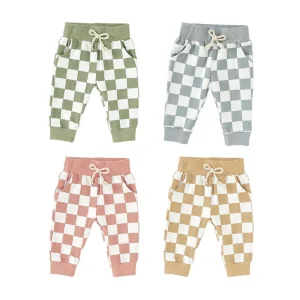 Wholesale New Design Plaid Elastic Waist Baby Jogger Long Baby Pants
