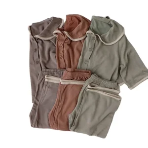 Rayon Collar Button Down Pajamas Home Wear Night Toddler Children Kids Baby Pajamas Set